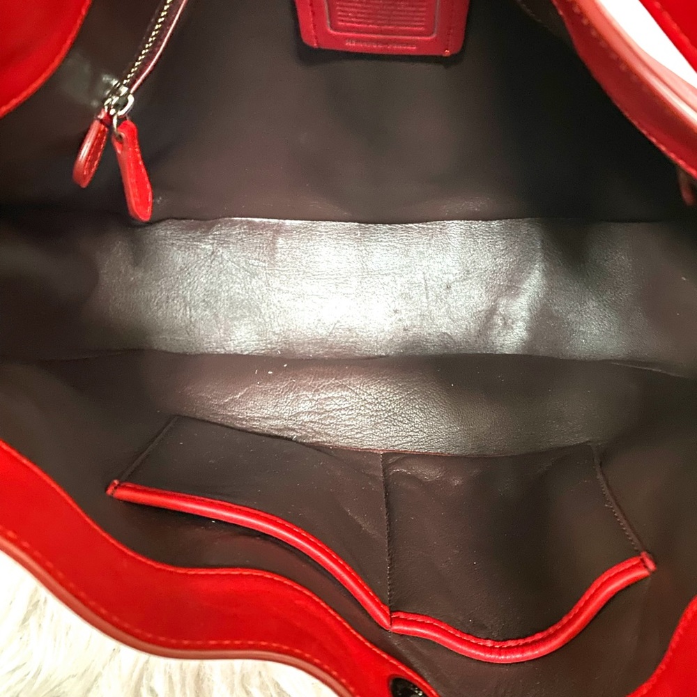 Coach Red Leather Hobo Shoulder Bag with Silver Hardware - Picture 7 of 14